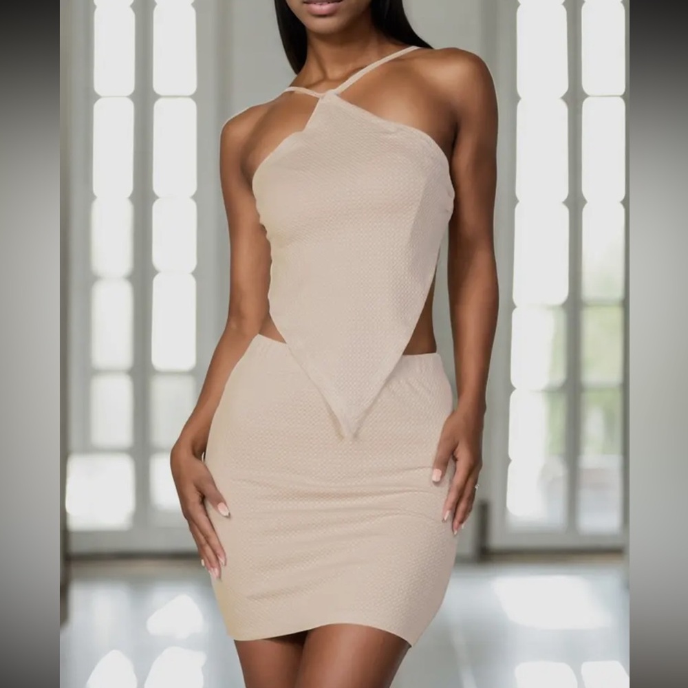 Elegant Beige Women's skirt set.